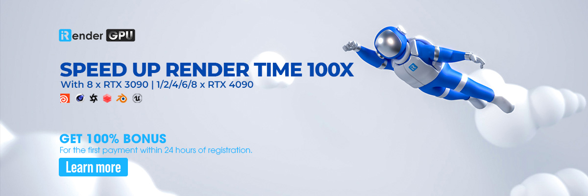 iRender - 100% bonus for the first payment within 24 hours of registration